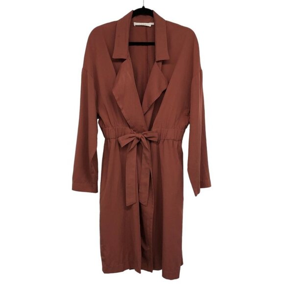 Astr The Label Lightweight Trench Coat Rust Red Tencel cardigan jacket/duster M - Picture 2 of 16